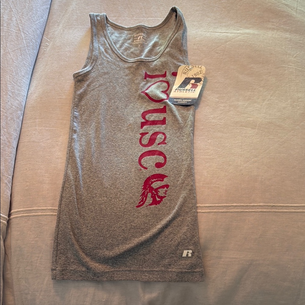 Russell Athletic Fitted Gray Tank Top with Red USC Branding